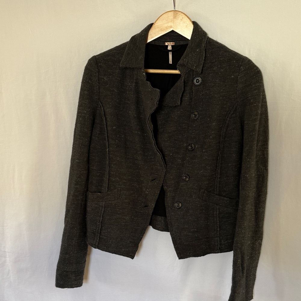 Free People Dark Gray Button-Front Blazer